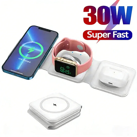 3 in 1 Magnetic Wireless Charger Pad for iPhone 17 16 15 14 13 Pro Max Apple Watch 11 10 9 8 AirPods Chargers Fast Charging Dock Station