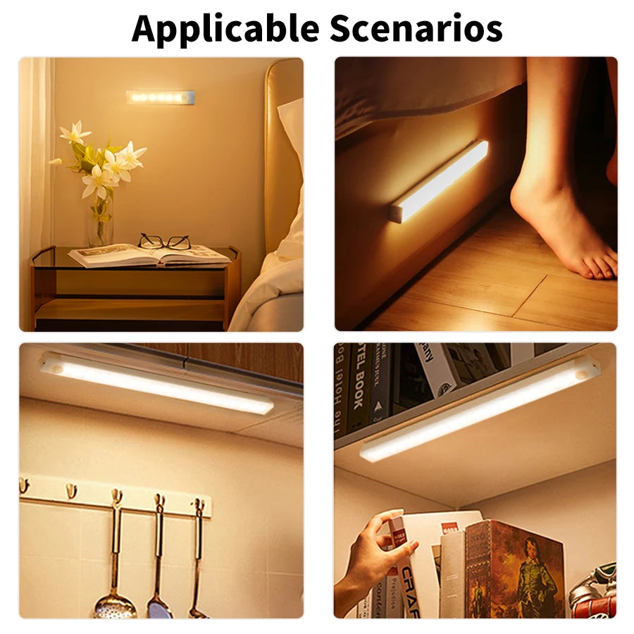 Smart Motion Sensor Night Light Wireless Led Night Lights Kitchen Cabinet Closet Bedroom Night Lamp USB Rechargeable Room Decor