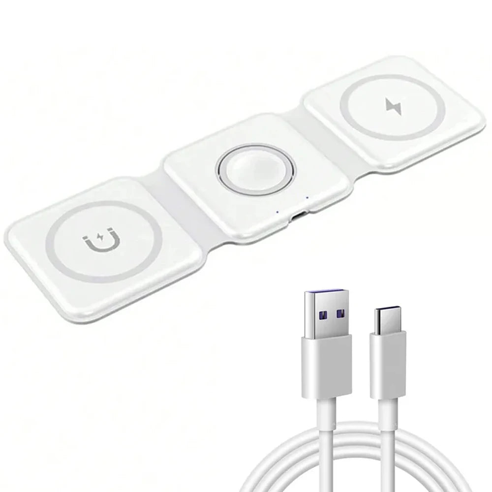 3 in 1 Magnetic Wireless Charger Pad for iPhone 17 16 15 14 13 Pro Max Apple Watch 11 10 9 8 AirPods Chargers Fast Charging Dock Station