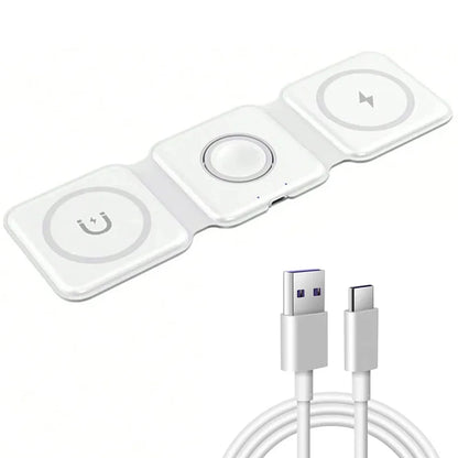 3 in 1 Magnetic Wireless Charger Pad for iPhone 17 16 15 14 13 Pro Max Apple Watch 11 10 9 8 AirPods Chargers Fast Charging Dock Station