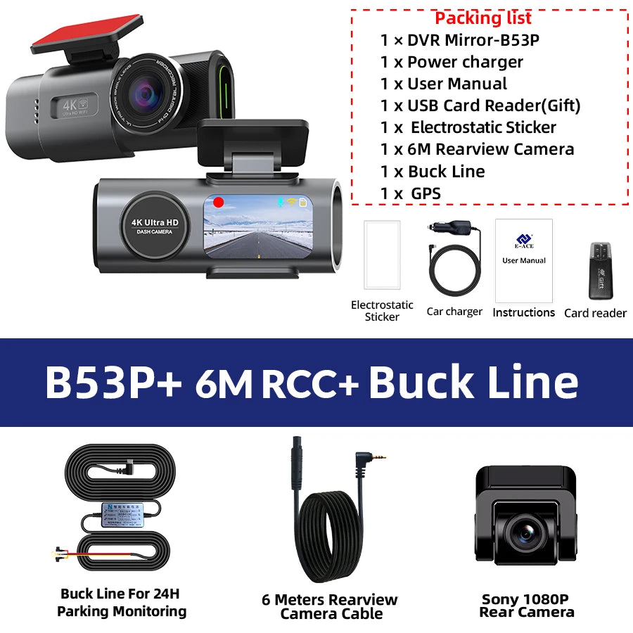 Dash Cam 4K GPS WIFI APP 24H Night Vision Mini Optional Rear Lens Dashcam Car DVR Video Recorder Camera For Car Black Box